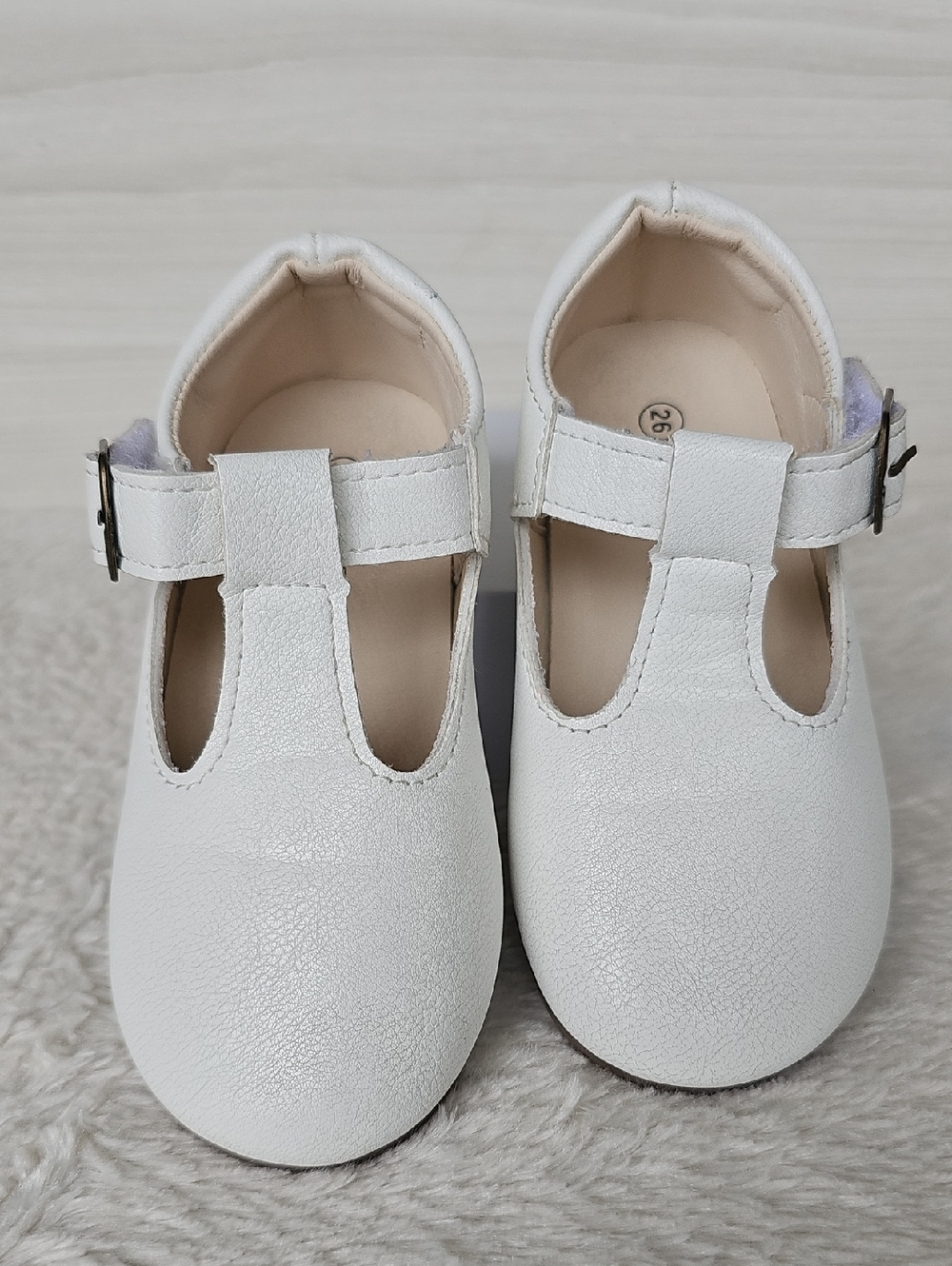 Kids White T-Bar Dress Shoes with Buckle Closure